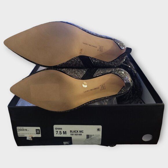 INC International Concepts Is Black and Silver Bling Fringe Heeled Boots Sz 7.5M - Picture 13 of 15